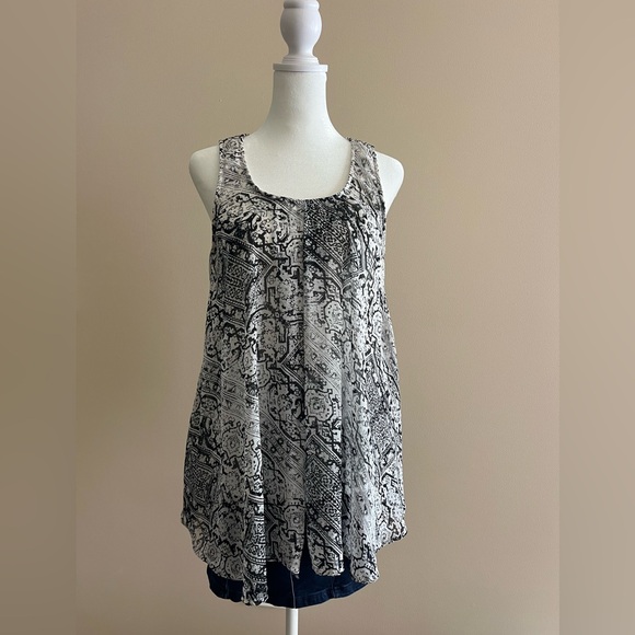 Brittany Black Monochrome Patterned Tank Top - Picture 1 of 3